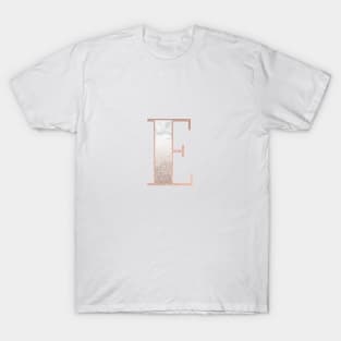 Monogram rose gold glitter marble E T-Shirt